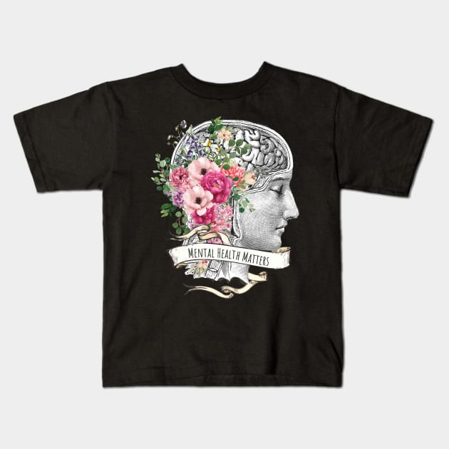 Brain Floral, Mental Health Matters 2 Kids T-Shirt by Collagedream